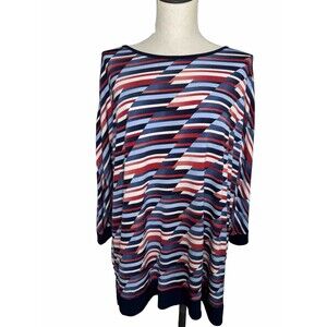CJ Banks Red Blue White Top Abstract Print Stretchy Tunic Shirt 1x
